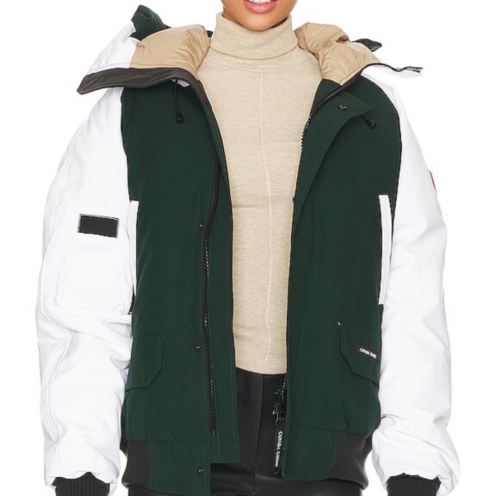 Canada Goose Chilliwack Bomber in White, Spruce, & Sandstone
